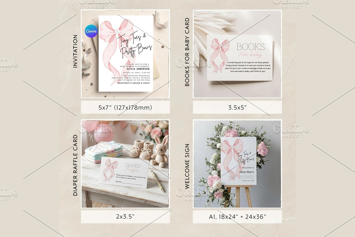 Pink Bow Baby Shower Bundle Template, a Social Media Template by Stellalunarts (Photo 2 of 6)