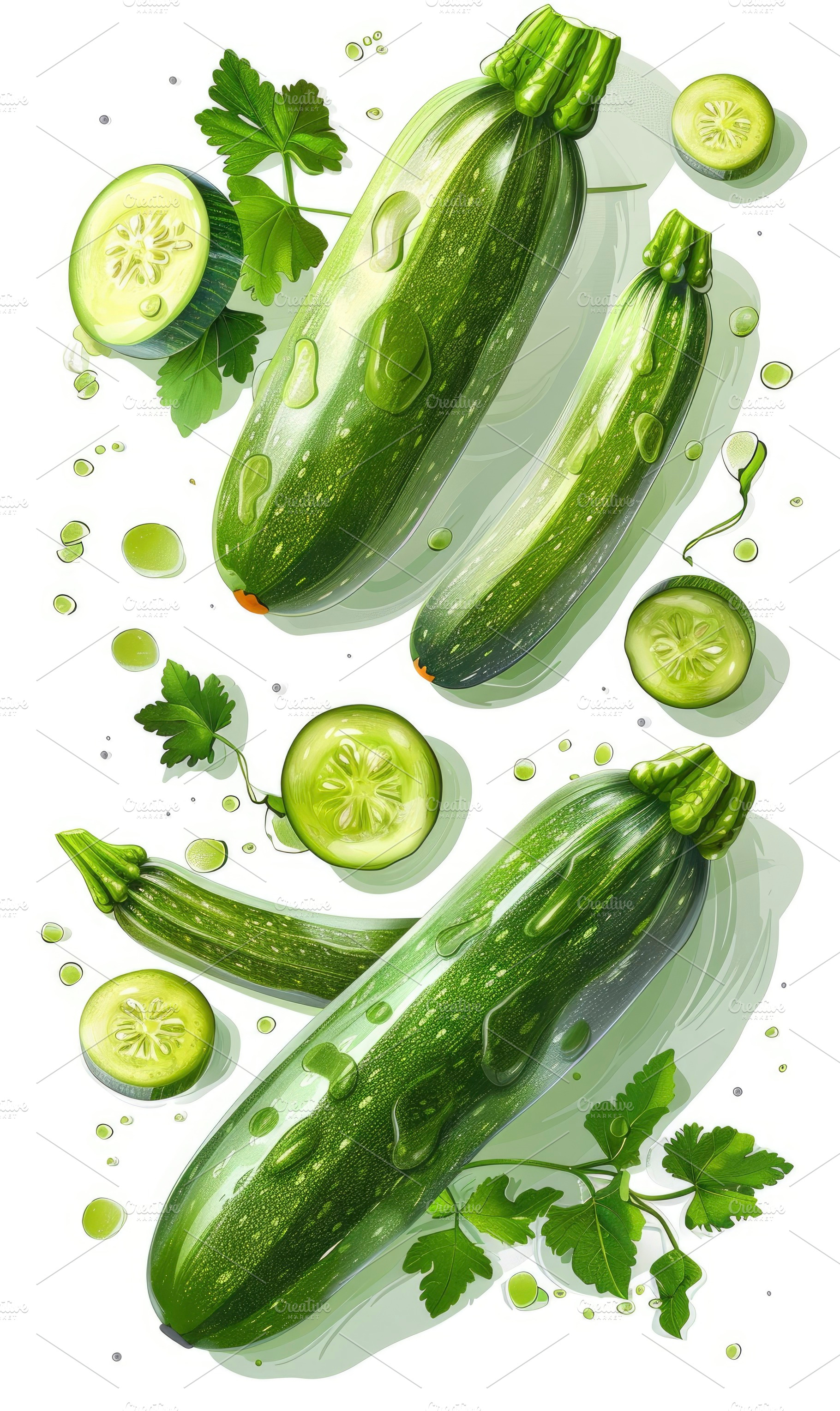 Green zucchinis, sliced pieces, pars, a Photo by LOGOCREATIVE