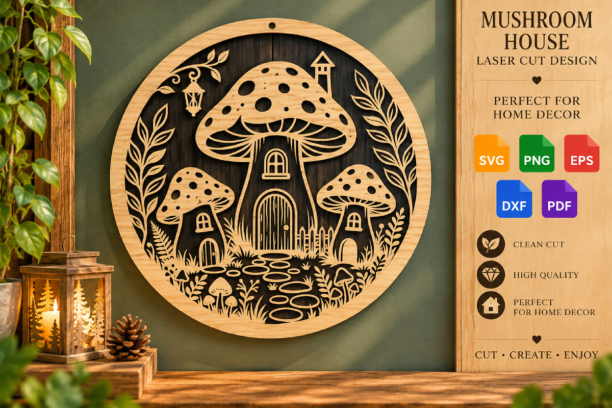 Mushroom House Laser Cut SVG, an Object Graphic by DreamCafeArt (Photo 1 of 3)