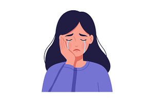 Sad woman with tears streaming down, an Illustration by designvectx