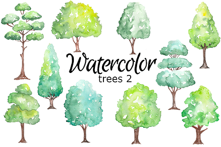 Trees 2 watercolor clipart, a Background Graphic by GoodFairyClipArt