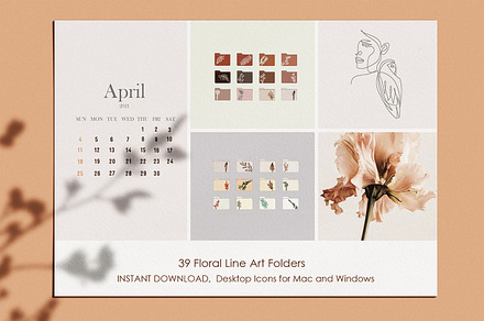 Floral Line Art Deskop Folders
