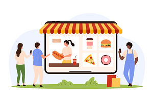 Order fast food online, delivery and, a Food Illustration by Flashvector