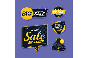 five black friday labels, a Finance Illustration by studiogstock
