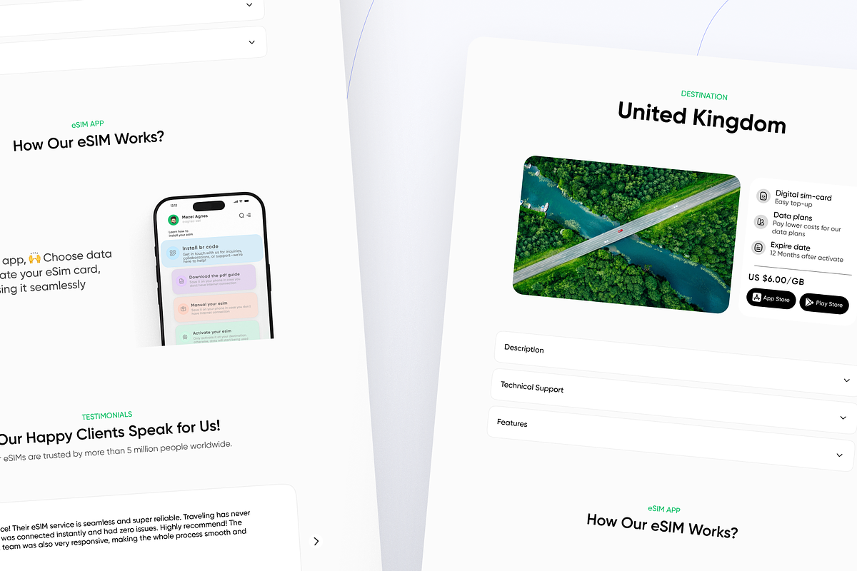 eSIM Website Ui/Ux Kit – Travel eSIM, a Landing Page Template by Soulfuldesignstudio (Photo 4 of 9)