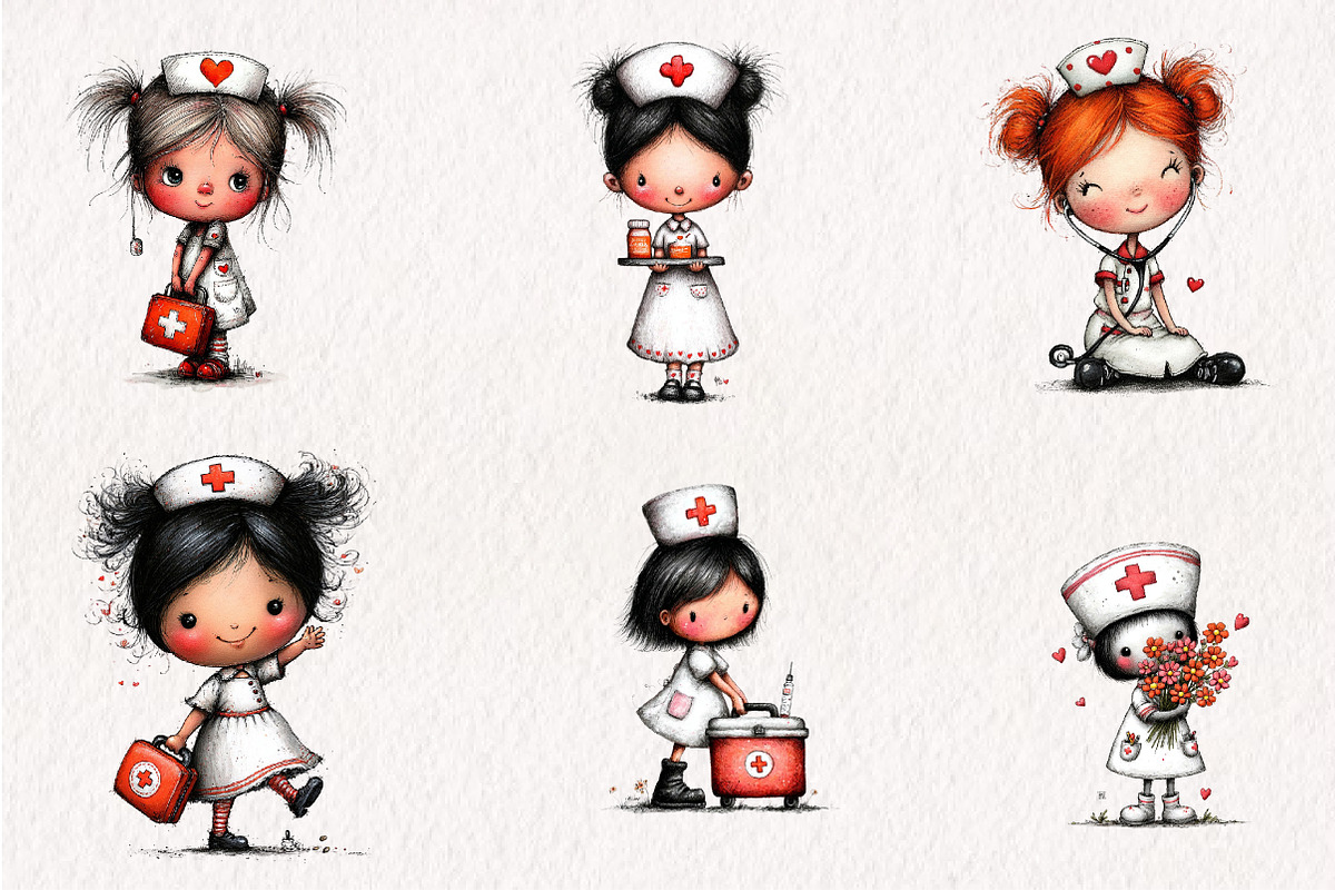 Whimsical Nurse Clipart PNG, a Seasonal Illustration by CreationArt (Photo 2 of 5)