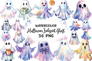 Halloween Iridescent Ghost Clipart, an Illustration by CraftArtStudio