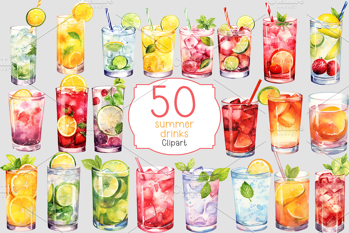 Watercolor summer drinks clipart, a Food Illustration by Shahjahangdb1 (Photo 1 of 2)