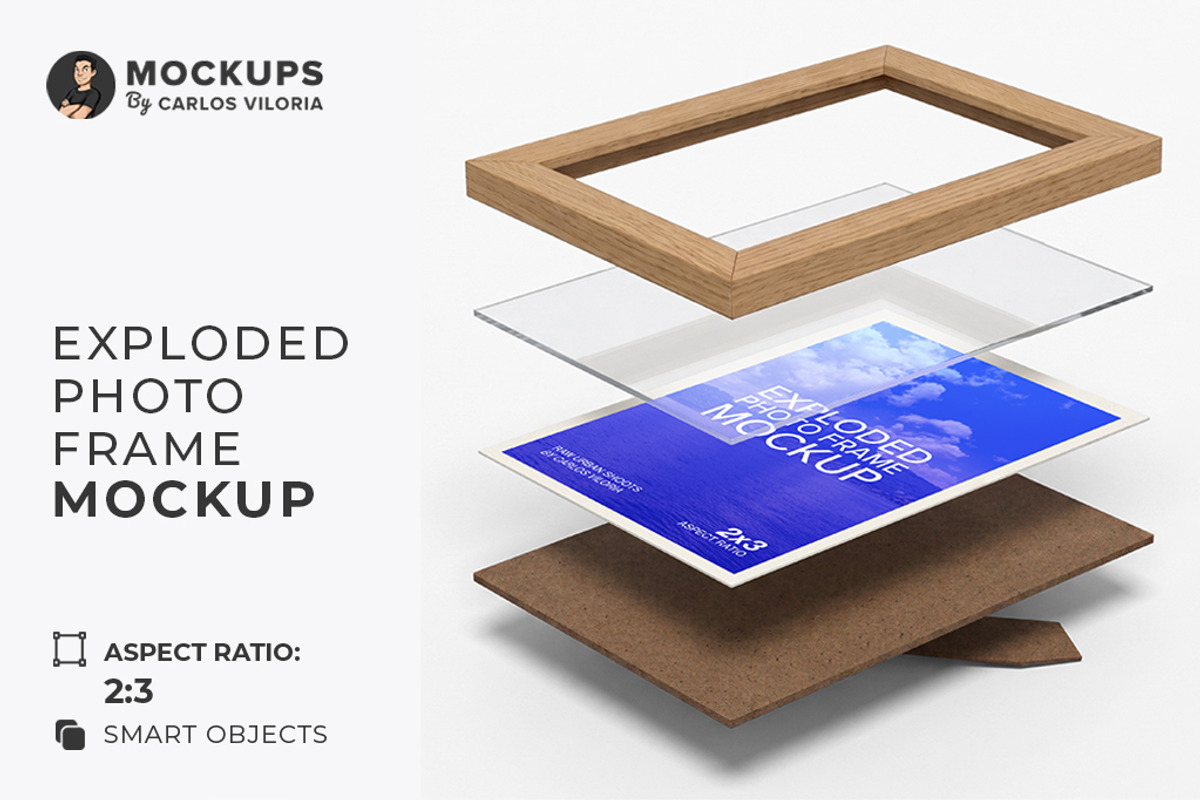 Photo Frame Mockup Exploded View, an Advertising Mockup by Mockups by Carlos Viloria (Photo 1 of 6)