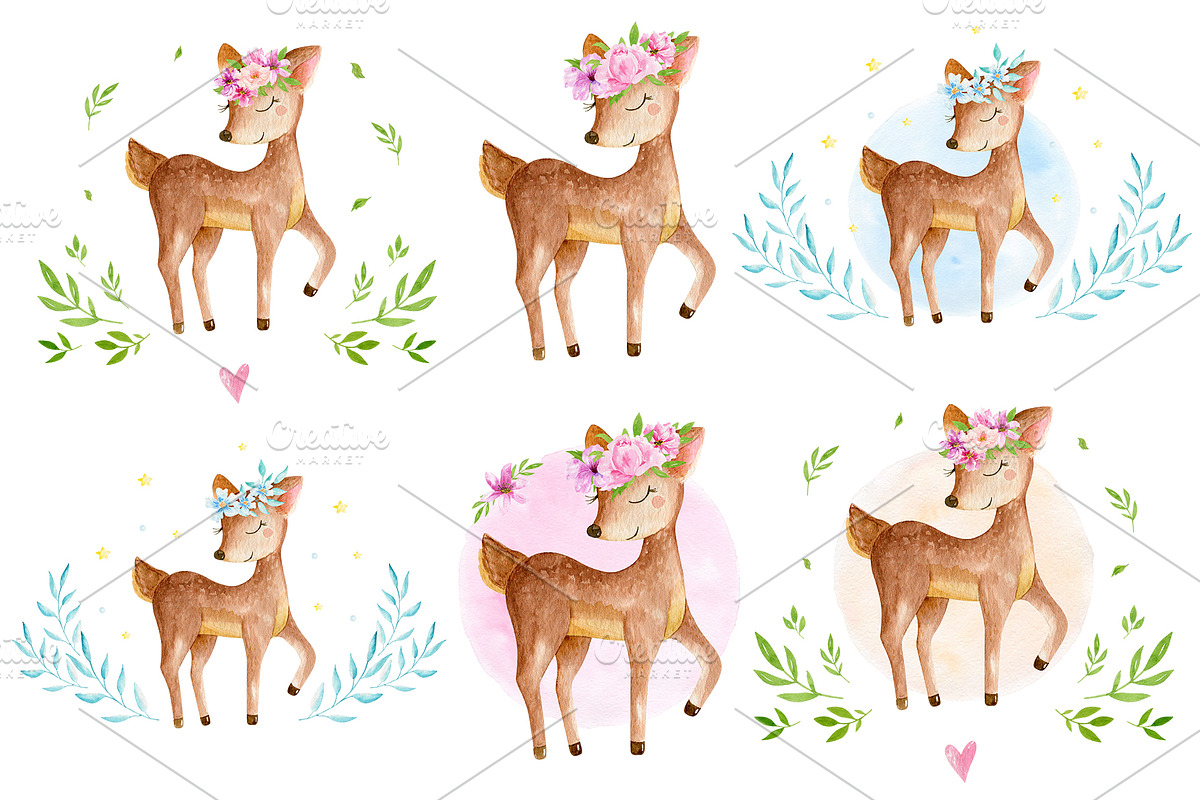 Deers Watercolor Set, a Background Graphic by Irene_Boiko_ART (Photo 7 of 11)