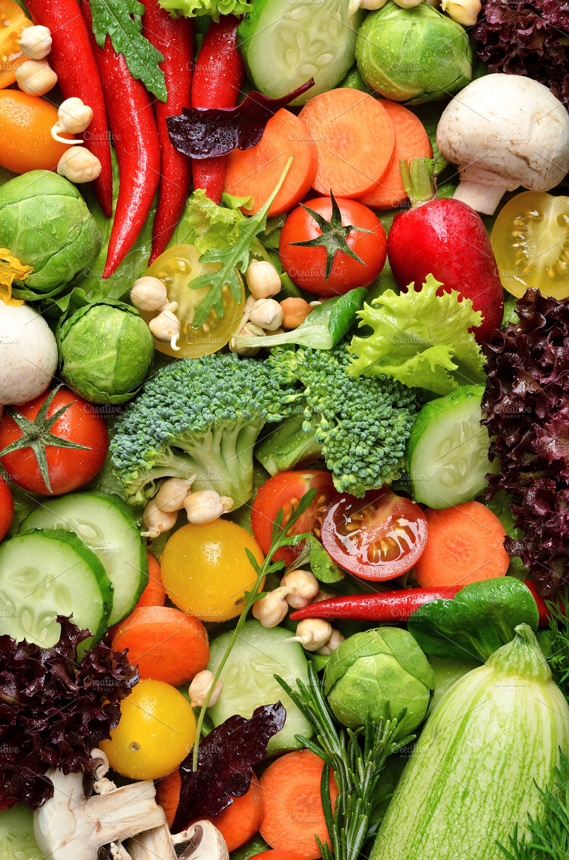 Fresh vegetables with water drops containing vegetable, food, and eating, a Food & Drink Photo by Food Stock