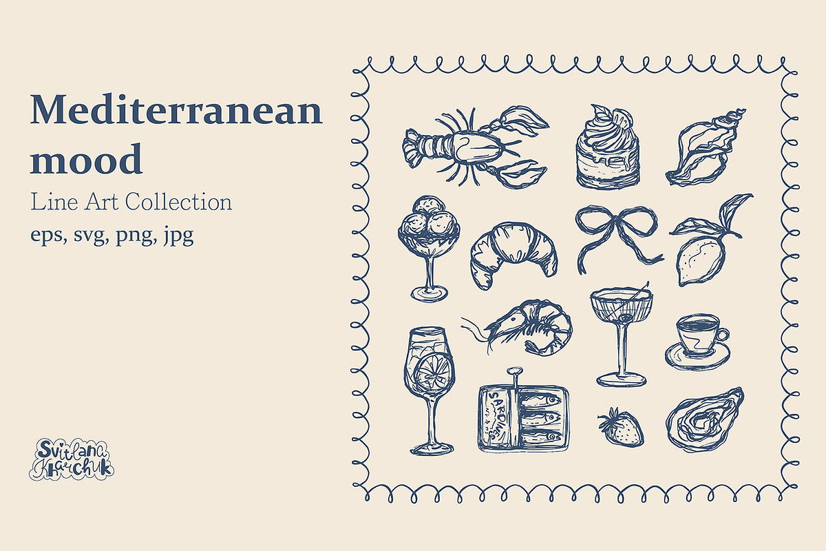 Mediterranean Mood - Line Collection, a Food Illustration by Svitlana Kharchuk (Photo 1 of 12)