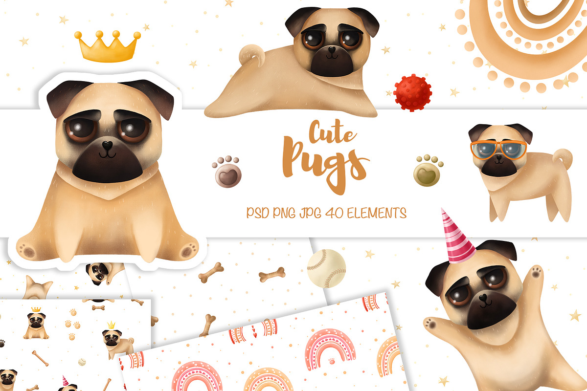 Big collection of cute pugs, an Animal Illustration by YuNa (Photo 1 of 8)