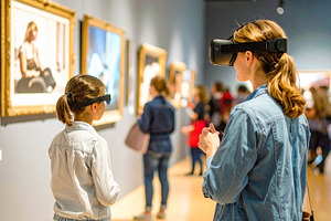 Crowd using AR-enabled devices to view digital historical overla, a Technology Photo by DanFLCreativo