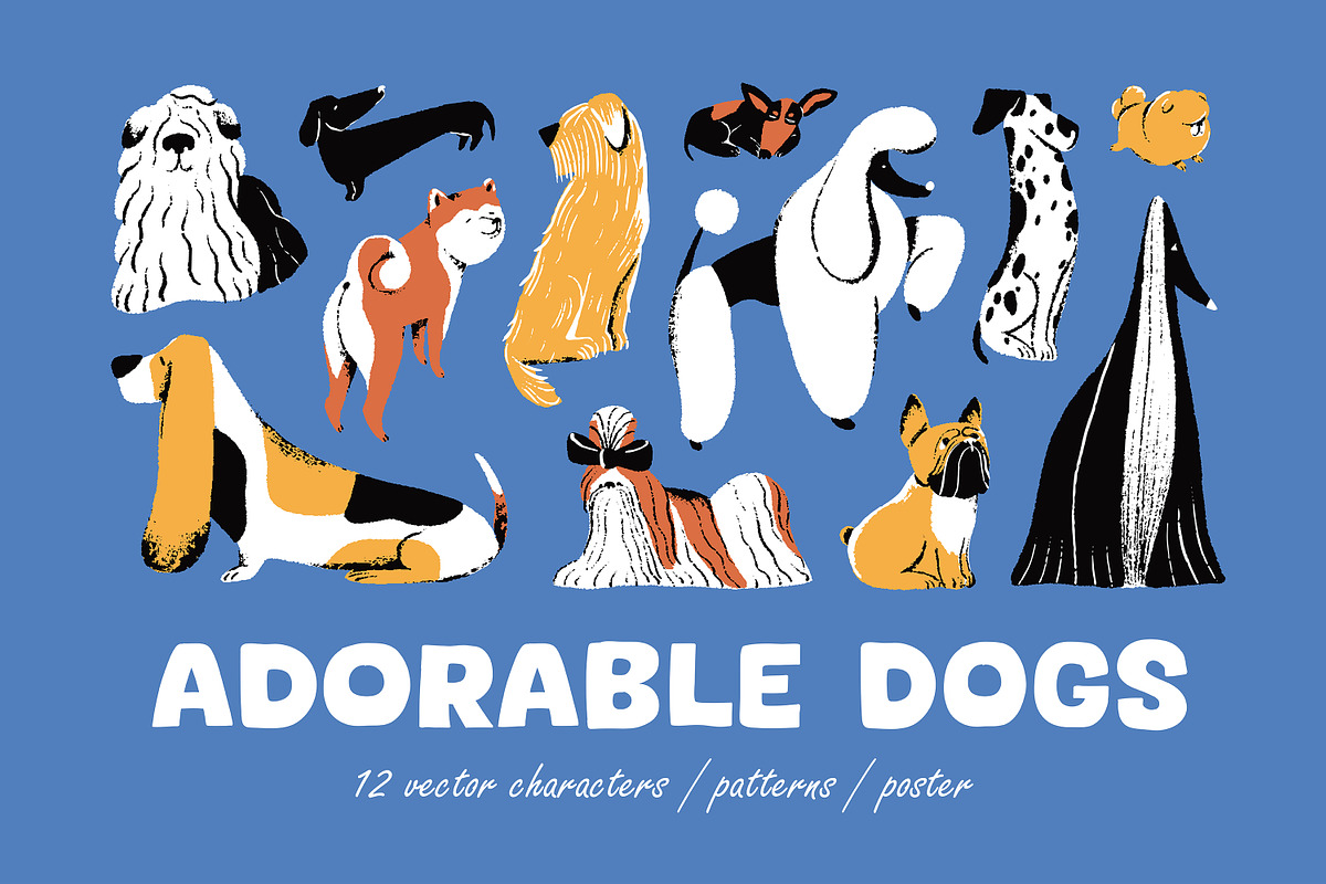 Cute dogs set, patterns, poster, an Animal Illustration by PaperTrident (Photo 1 of 13)