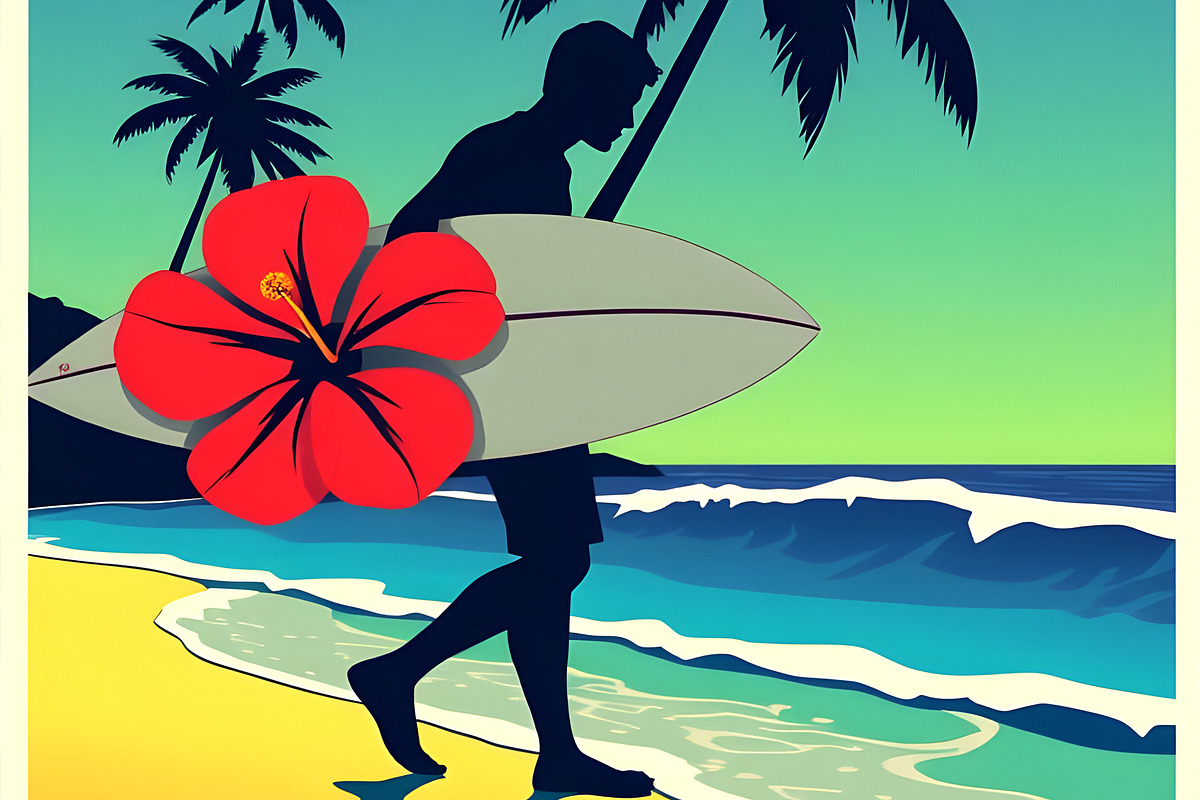 Hawaii Surfer Poster, a Sport Illustration by Sharon Schwalbe (Photo 2 of 2)