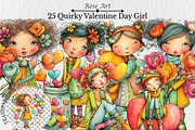 Quirky Valentine Day Girl Clipart, a Seasonal Illustration by Rose Art (Thumbnail 1 of 7)