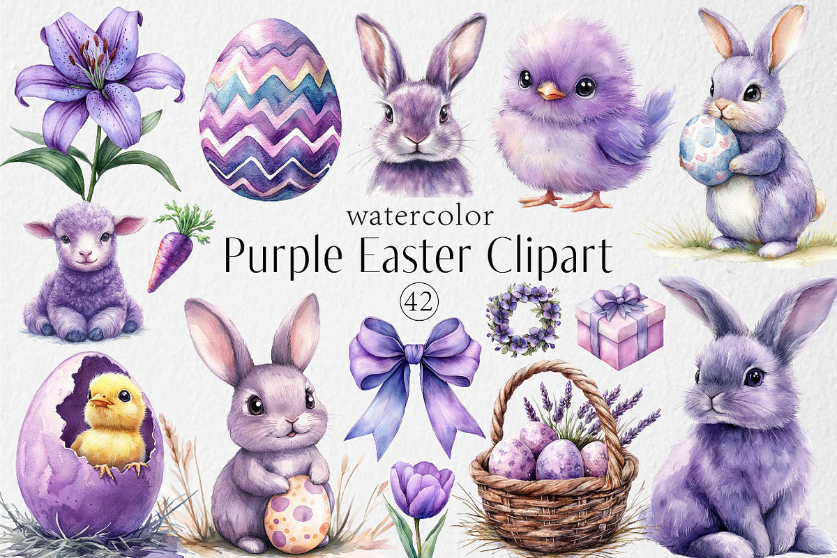 Watercolor Purple Easter Clipart, an Illustration by Dream Creation (Photo 1 of 7)