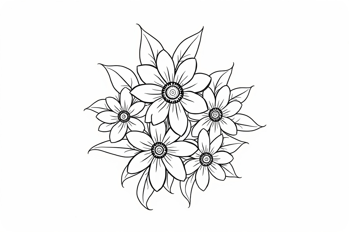 Hand Drawn Floral Coloring Pages, an Illustration by hafijul (Photo 6 of 9)