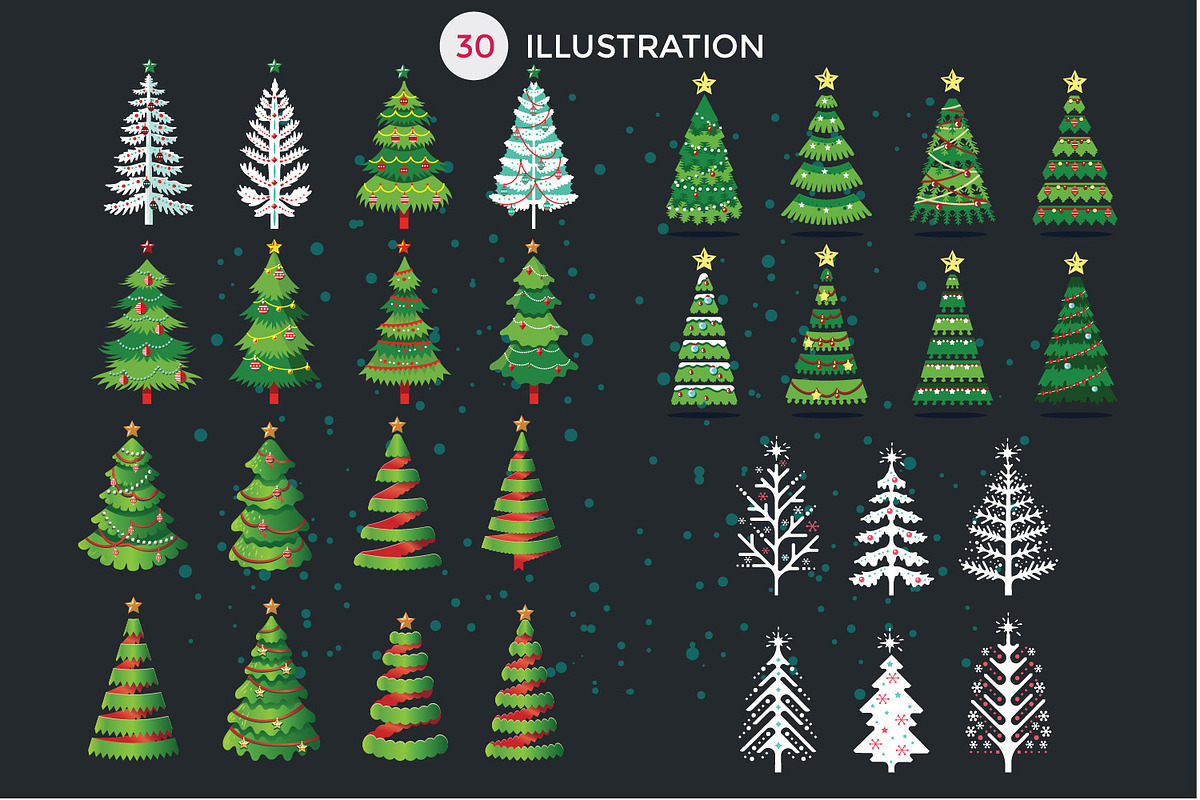 Christmas Tree set, a Decorative Illustration by defarmerdesign (Photo 2 of 5)