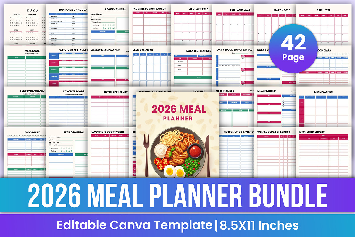 2026 Meal Planner Bundle Canva, a Stationery Template by Mustafiz (Photo 1 of 5)