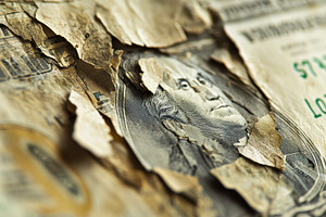 A torn hundred dollar bill, a Photo by Pavel_design