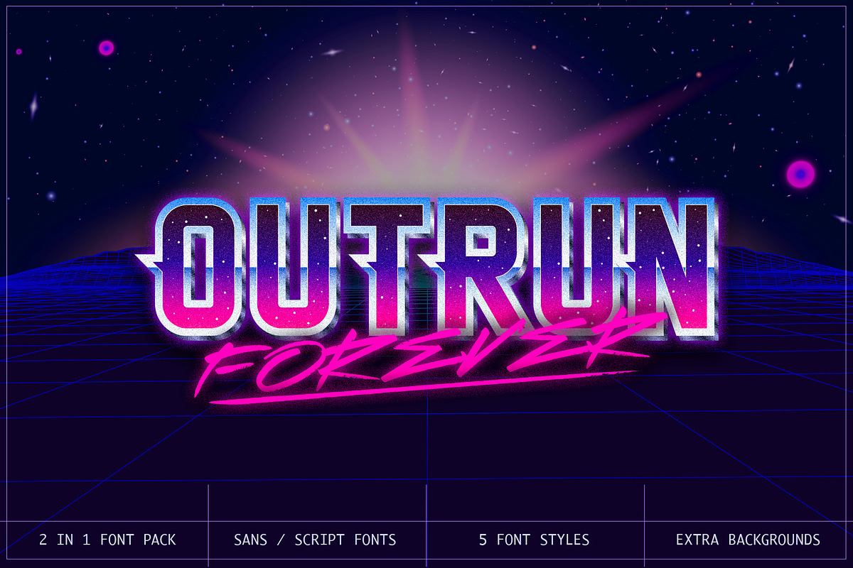 Outrun Forever – 2 in 1 Font Pack, a Sans Serif Font by Ckybe's Corner (Photo 1 of 13)
