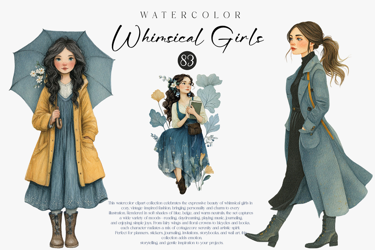 Whimsical Girls Clipart Set, an Illustration by CreationArt (Photo 1 of 7)