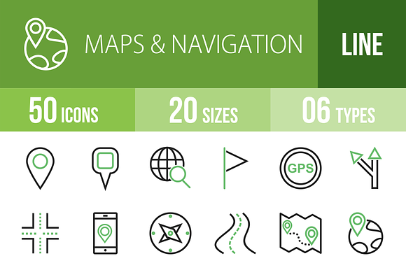50 Maps Line Green & Black Icons preview 4