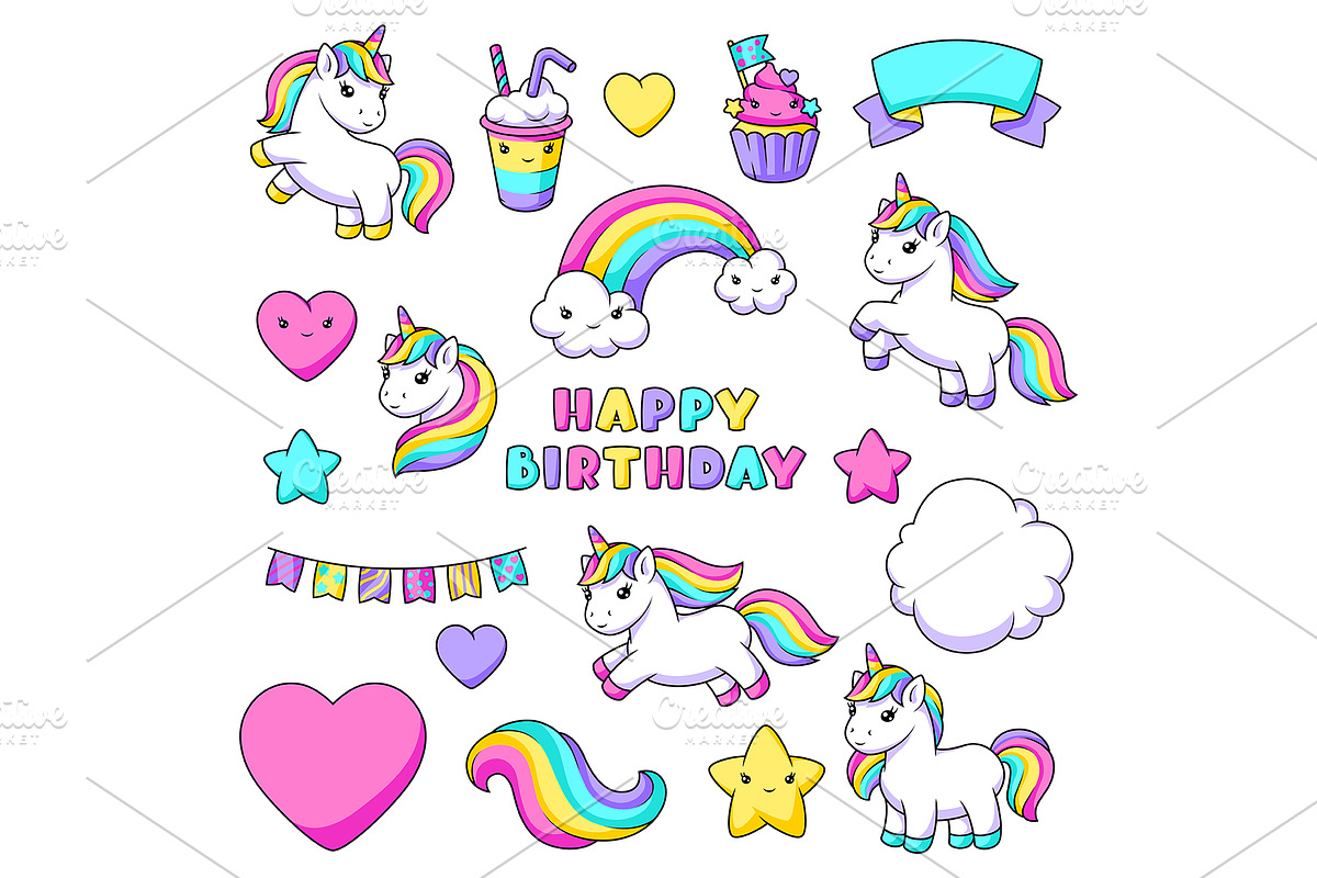 Unicorns and party items., an Animal Illustration by incomible