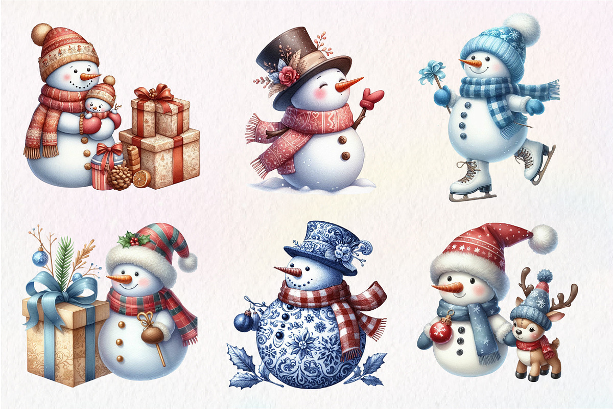 Christmas Blue Toile Snowman Clipart, an Illustration by Dream Creation (Photo 6 of 7)