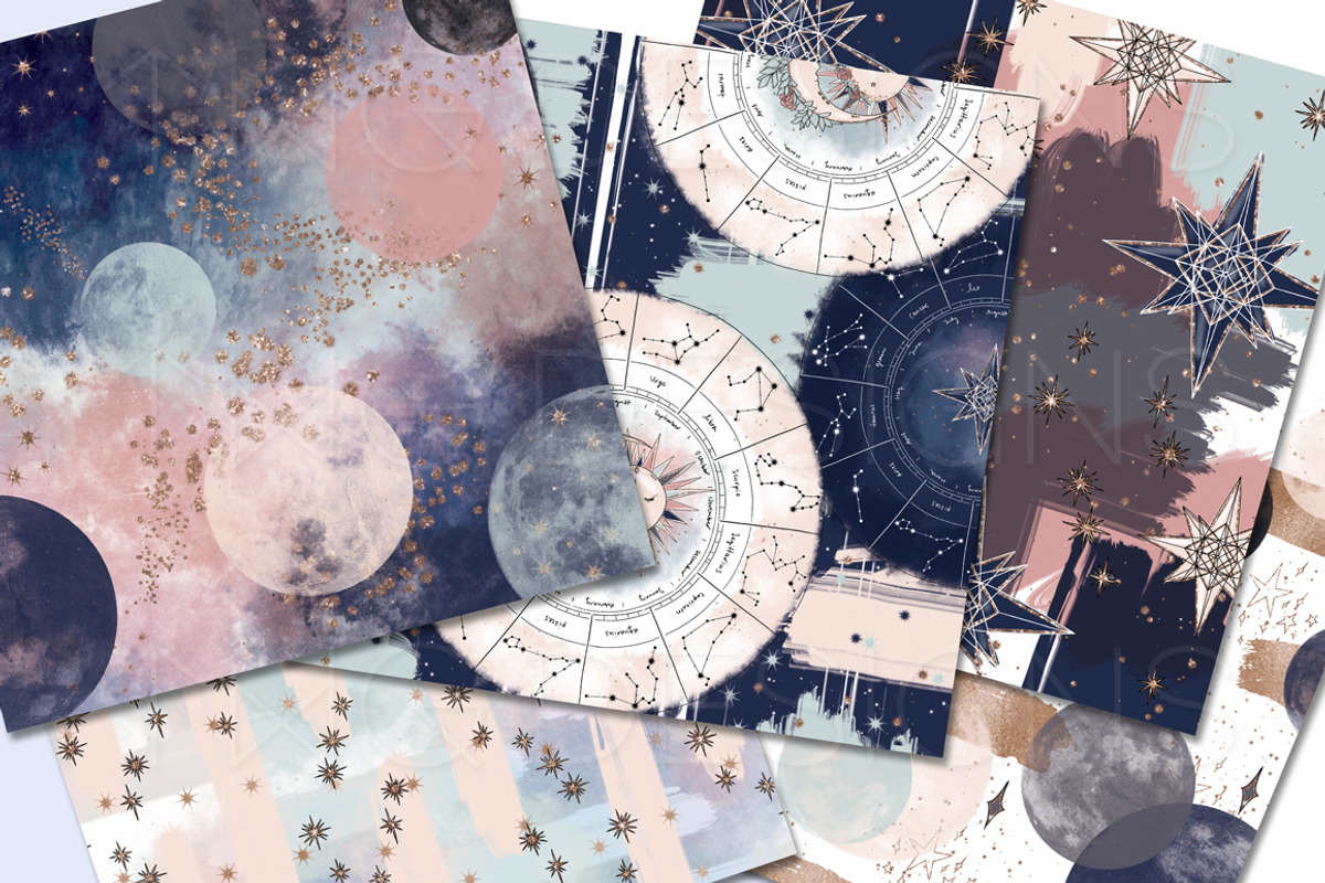 Navy Moon & Stars Digital Papers, a Pattern Graphic by TWG Designs (Photo 2 of 3)