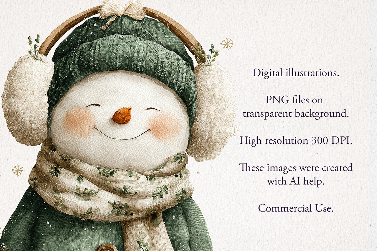 Snowman Christmas Clipart 45 PNG, a Seasonal Illustration by EleSArtDesign (Photo 4 of 4)
