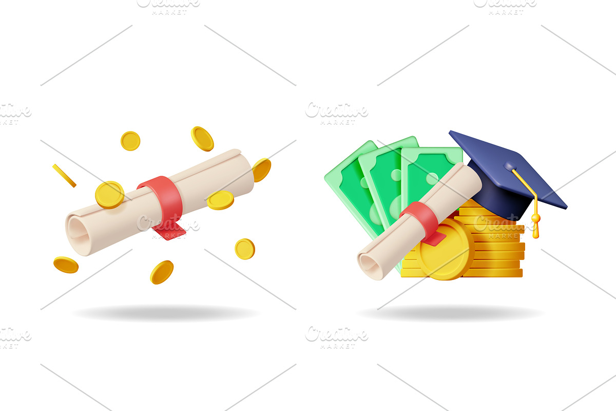Diploma with floating coins and a, an Education Illustration by Abscent