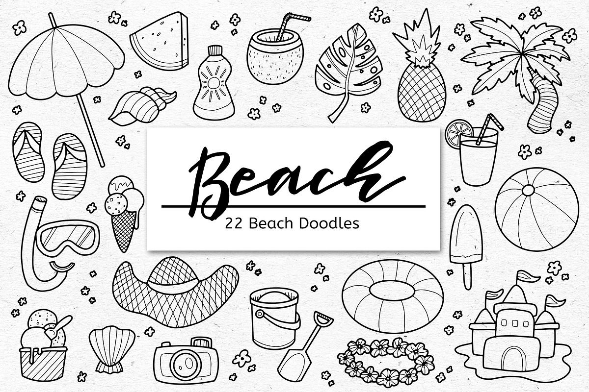 Doodled Beach Lineart Graphics, an Object Graphic by voidea