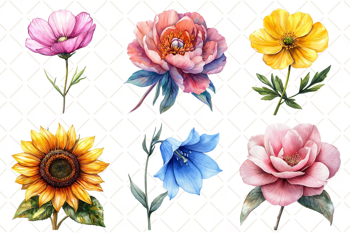Watercolor Flower Collection Clipart, an Illustration by Black Bird Studio (Photo 4 of 5)