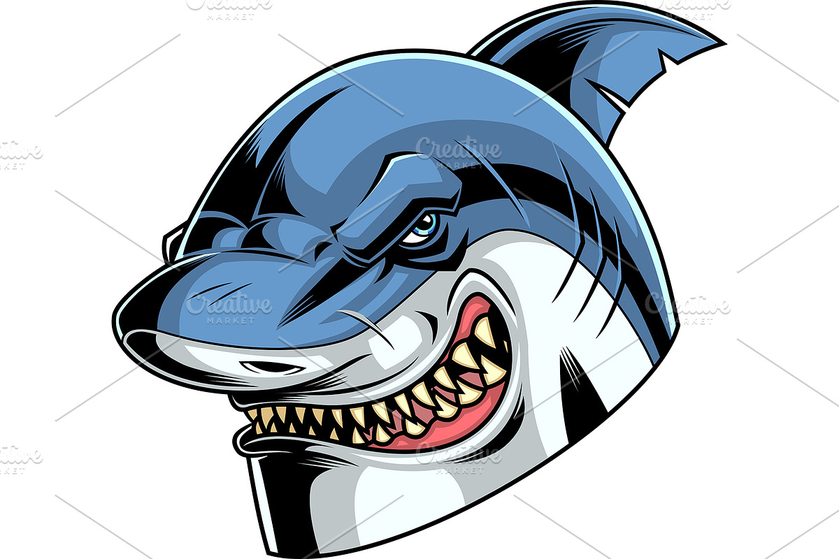 Angry Shark Mascot With Sharp, an Illustration by HitToon