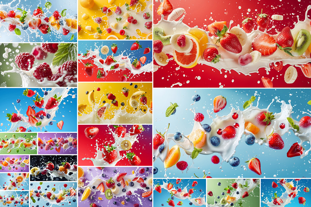 102 Fruits & berries milk splashes, a Food & Drink Photo by Handmadefont (Photo 3 of 16)