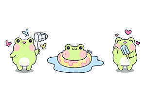 Kawaii cartoon frog set., an Animal Illustration by art PVP - market