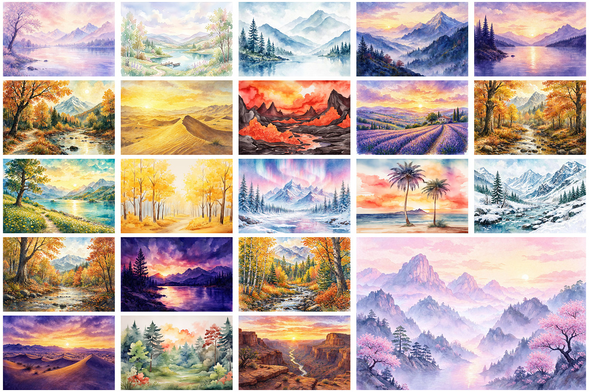 Watercolor Nature Landscape Bundle, a Wallpaper Graphic by Forhadx5 (Photo 7 of 12)