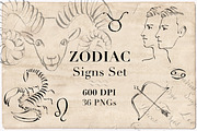 Hand drawn ZODIAC SIGNS Set, a Person Illustration by byJuliaKors (Thumbnail 1 of 3)