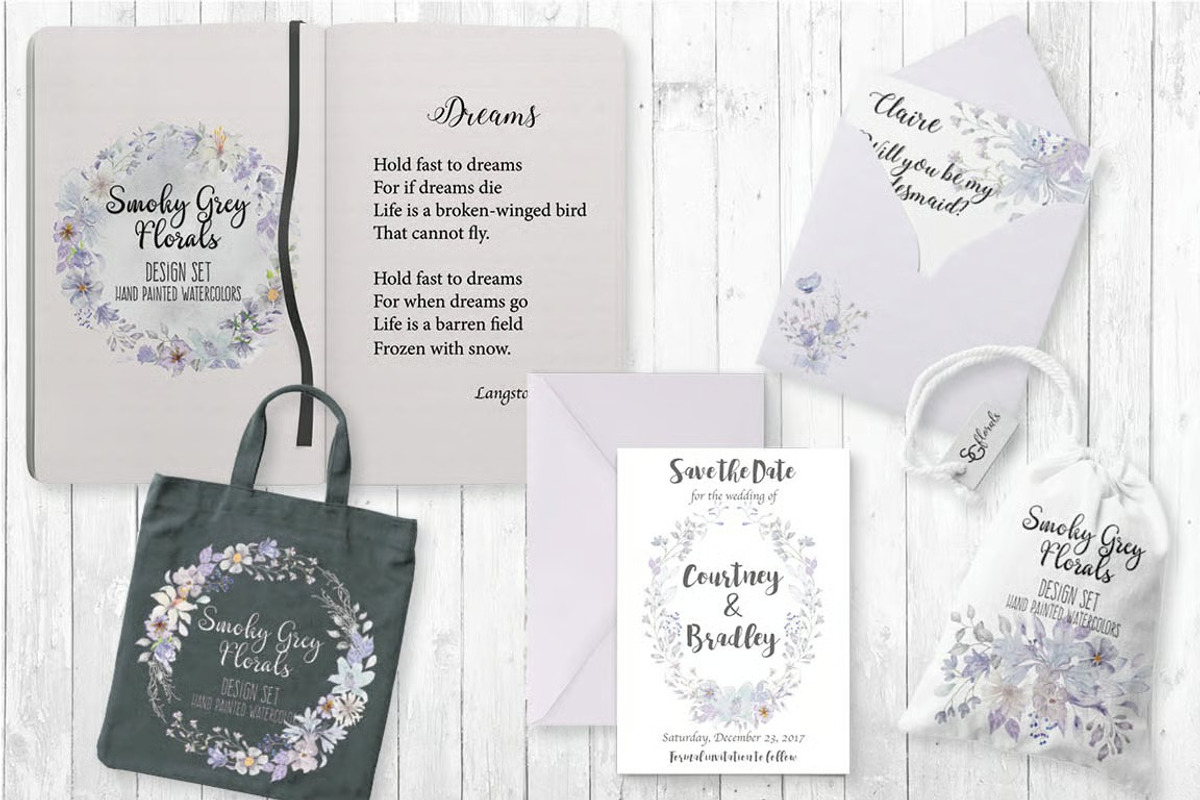 Smoky Grey Florals Watercolor Design, a Work Illustration by fashionaddict (Photo 8 of 10)