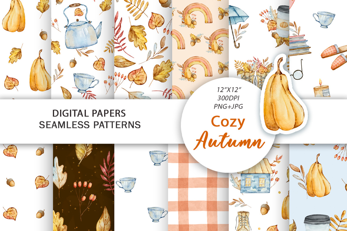 Watercolor Autumn Seamless Patterns, a Pattern Graphic by SvetaArtStore (Photo 1 of 7)