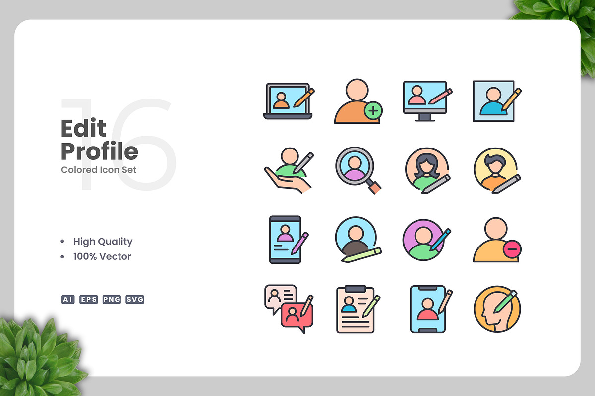 Edit Profile Colored Icons, an Icon by Upnowgraphic
