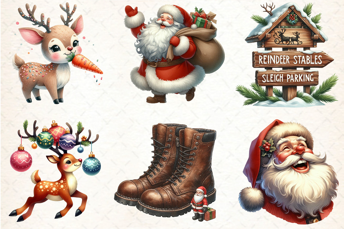 Santa Claus and his Reindeer Clipart, an Illustration by DreamCafeArt (Photo 5 of 8)
