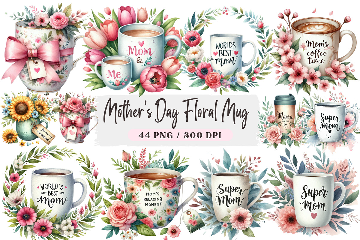 Mother's Day Floral Mug Png, an Illustration by DreamArtGraphic (Photo 1 of 4)