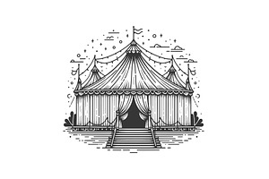 circus tent engraving line art, an Architecture Photo by AlexArt