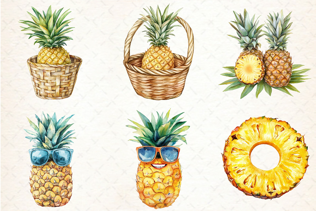 Pineapple watercolor clipart set, an Illustration by Libby Wishes (Photo 5 of 7)
