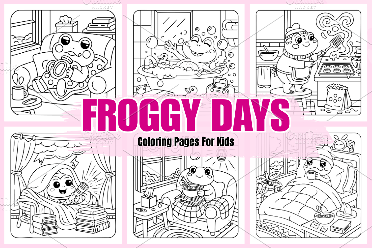 Froggy Days Coloring Pages For Kids, an Animal Illustration by Coco Bloom (Photo 1 of 3)