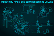 Industrial pipes and valves Set, an Illustration by Blacklight (Thumbnail 3 of 6)